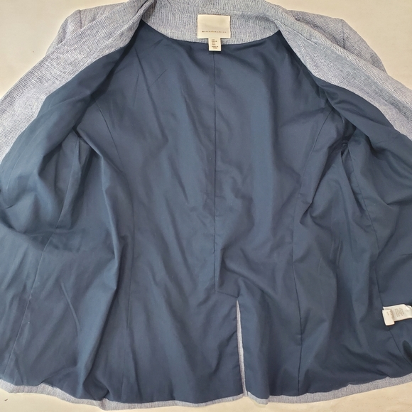 Women's Linen Blazer Blue and White Striped Open Front Seersucker Beachy SZ L - Picture 3 of 12